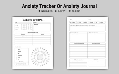 Anxiety Logbook Journal Or Notebook Planner KDP Interior Template Designs.
