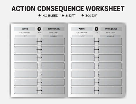 Action Consequence worksheet planner or logbook and notebook - Powered by Adobe