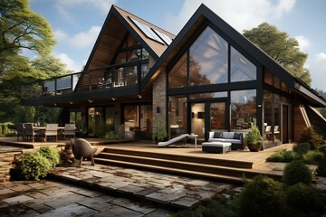 Fototapeta na wymiar Nordic-inspired eco-friendly house, showcasing sustainable architecture, triple-glazed windows