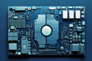 Fototapeta premium A powerful computer processor or chip on a motherboard. Modern technologies.