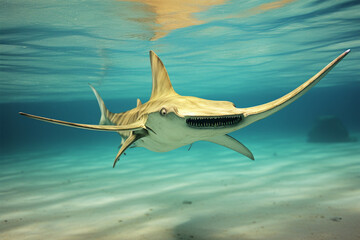 a stunning close-up photo of sawfish in the sea - obrazy, fototapety, plakaty