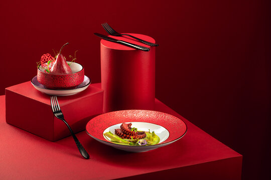 Red Monochrome Gourmet Food Concept