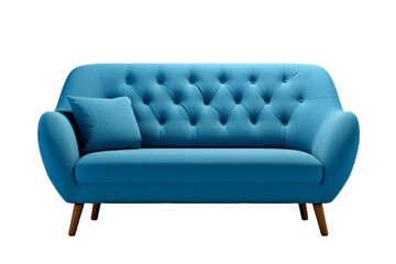 Isolated Contemporary Blue Buttoned Sofa, Generative Ai