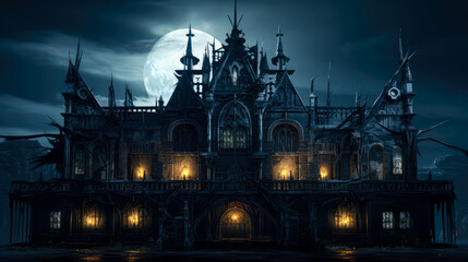 Fototapeta na wymiar Gothic Architectural: Exploring the Intricacies of a Timeless Building in dark background. Halloween concept