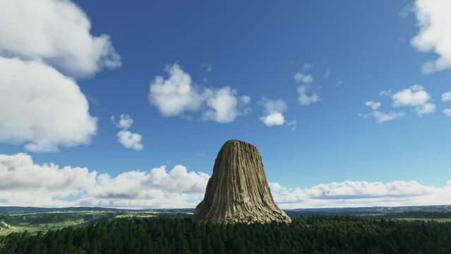 Circular aerial view of Devils Tower National Monument in Wyoming. United States