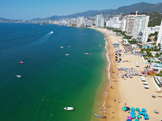 Aerial View of Acapulco Beach, Hotels, and Azure Waters - Horizontal Shot