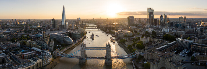 London City Skyline Sunset aerial England