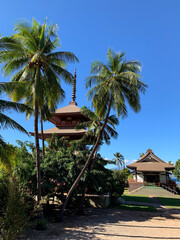 Pagoda and temples at the tropical Lahaina Buddhist Jodo Mission off Front Street, Maui Hawaii