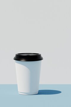 Paper coffee container with brown lid. Design object.