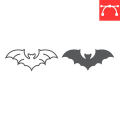 Bat line and glyph icon, halloween and holiday, flying animal vector icon, bat vector graphics, editable stroke outline sign, eps 10.