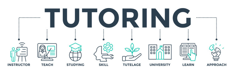 Tutoring banner web icon vector illustration concept with the icon of an instructor, teach, studying, skill, tutelage, university, learn and approach