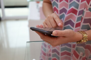 Using phone, mobile phone in hand, hand holding smartphone 