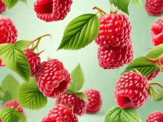 Raspberries flying background, AI generated