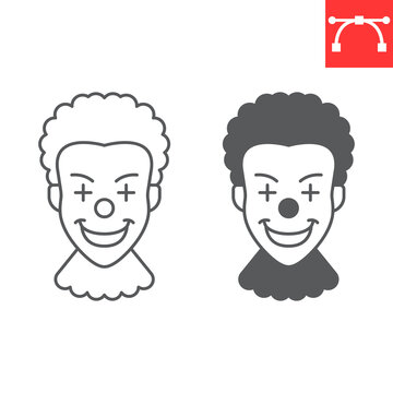Clown line and glyph icon, halloween and holiday, joker vector icon, circus person vector graphics, editable stroke outline sign, eps 10.