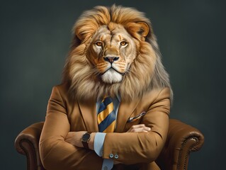 face of a lion in suit and tie