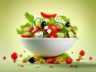 Flying Greek salad, AI generated