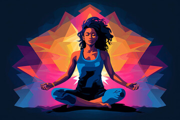 Generative AI illustration of image of beautiful woman in traditional yoga lotus pose
