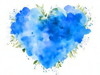 Flowers in Shape of Heart. AI generative. Love Symbol in Blue Colors on White Background 