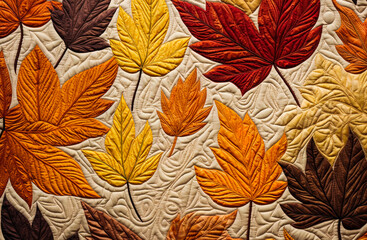 Generative AI illustration of leaves with fall and winter colors viewed from above textured