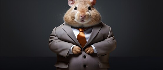 face of hamster in suit and tie - obrazy, fototapety, plakaty