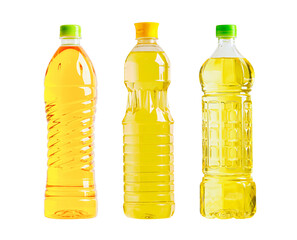 Vegetable oil glass bottle isolated on white background, organic healthy food for cooking.