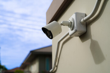 CCTV security camera system outdoor in private house or village, Closed Circuit Television System.