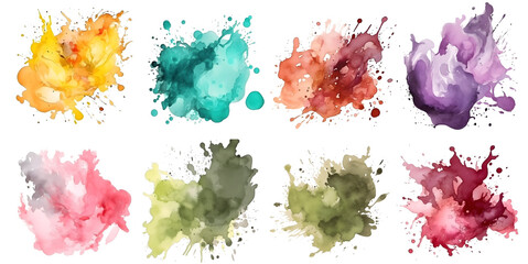 colorful ink splashes with transparent background, watercolor Splatter, generated ai
