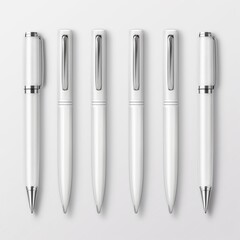 Set of realistic white pens isolated on white background. 