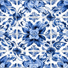 Blue and white seamless ethnic pattern