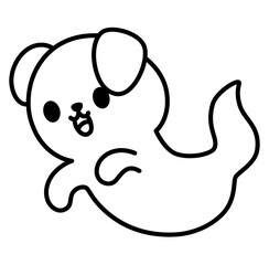 Cute kawaii dog ghost halloween cartoon outline icon