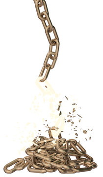 chain breaking, fallen down crisis seperation isolated vertical for background - 3d rendering