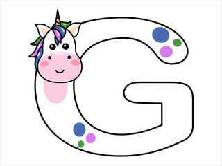 Unicorn Alphabet Letter G Illustration