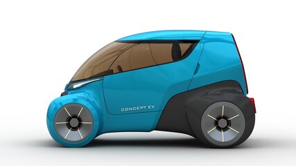 micro car design, concept EV trike, non AI, 3D illustration