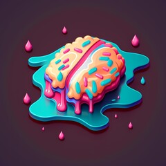 Icon brain with flowing paint illustration, colorful sign of idea, multicolored concept design