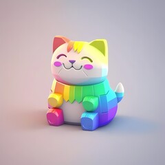Icon of colorful cat and rainbow, cute pet cartoon kitten design illustration, isolated symbol