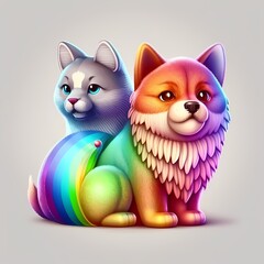 Icon of colorful cat and dog rainbow, cute pet cartoon kitten design illustration, isolated symbol