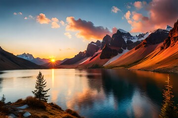 Fototapeta na wymiar sunrise over the lake generated by AI