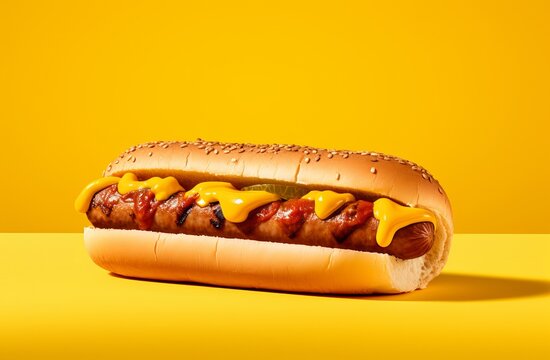 Hot Dog On Yellow Background