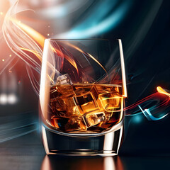 Whiskey/Rum im Glas auf einem dunklen Hintergrund - obrazy, fototapety, plakaty