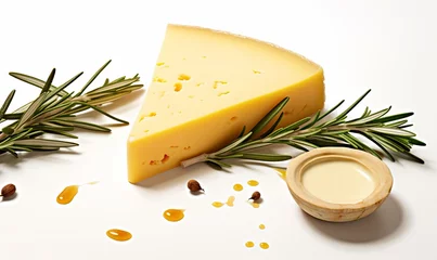 Deurstickers cheese plate with fresh rosemary © alexxndr