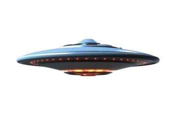 Fotobehang UFO Realistic UFO Isolated on transparent Background, Generative AI