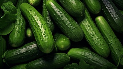 Many fresh cucumbers as background