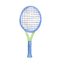 Watercolor tennis racket illustration isolated on white.