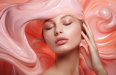 face of beautiful young woman with cream