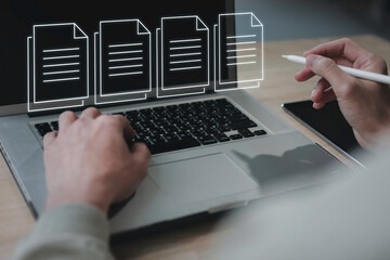 Document Management System (DMS), online documentation database and process automation to efficiently manage files, knowledge and documentation in enterprise with ERP. Corporate business technology.