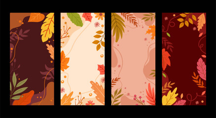Flat design abstract autumn card template collection