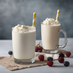 Milch-Shake im Glas vor einem dunklen Hintergrund