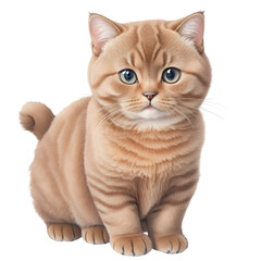 Brown British shorthair cat cutout,sitting,front view.  Generative ai art.
