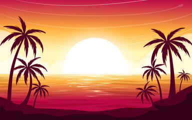 Scenery of sunset in the beach landscape
