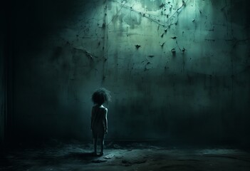 silhouette of child sitting in the dark